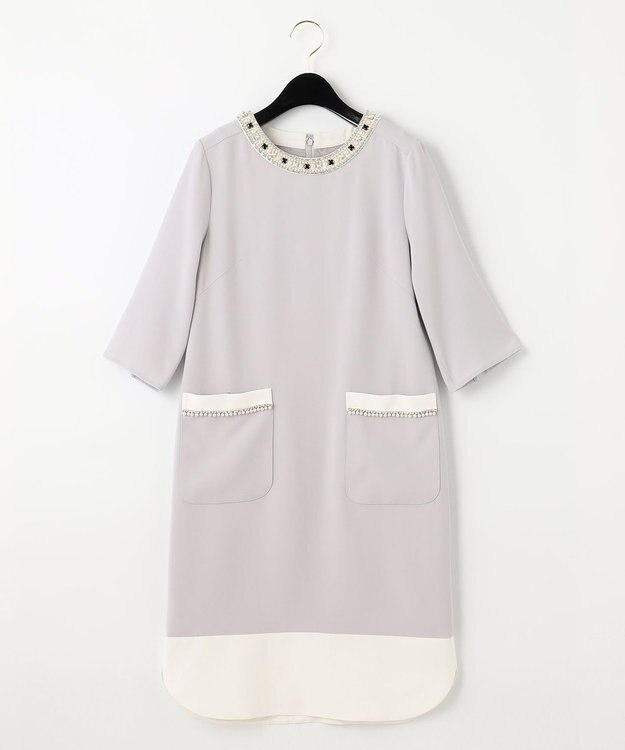 GRACE CONTINENTAL バイカラービジューワンピース グレー