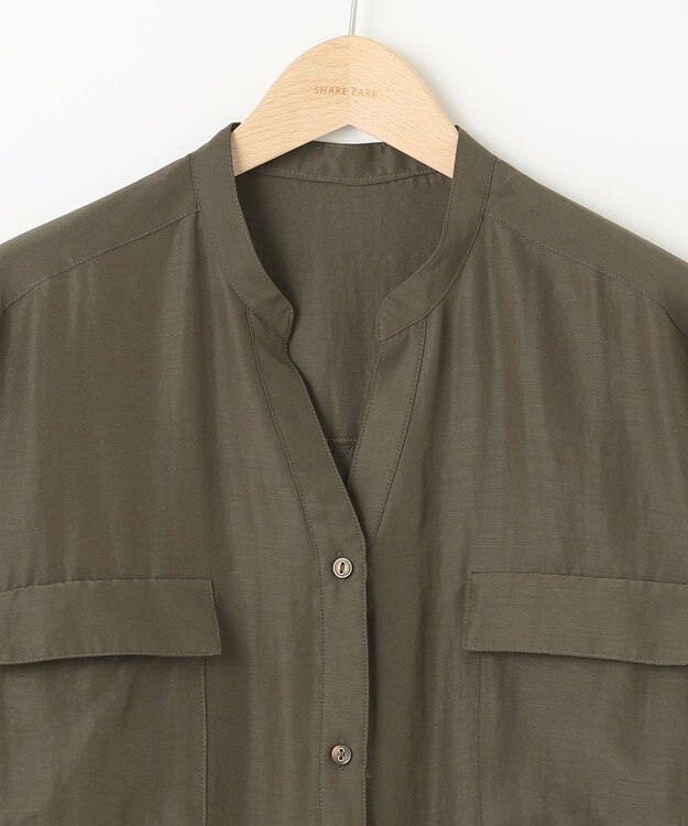 SHARE PARK LADIES 【洗える】ドルマンスリーブサテンシャツ カーキ系