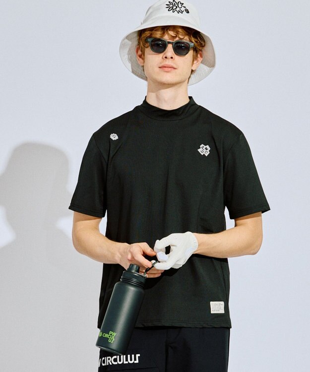 PW CIRCULUS 【吸水速乾 / ストレッチ】【MEN】ストレッチメッシュカノコ ベンチレーションモックT ゴルフ ブラック系