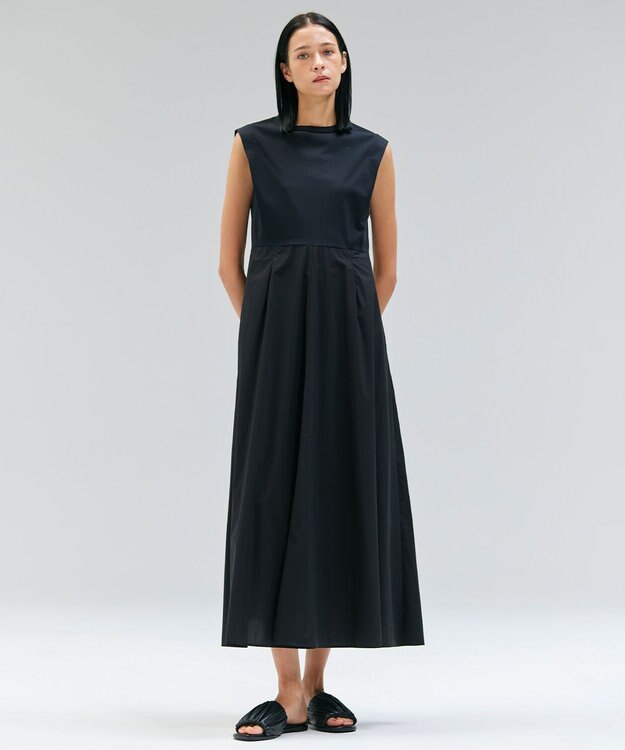 BEIGE， 【洗える/セットアップ対応】SPIGA / ジャージーコンビフレアワンピース Black