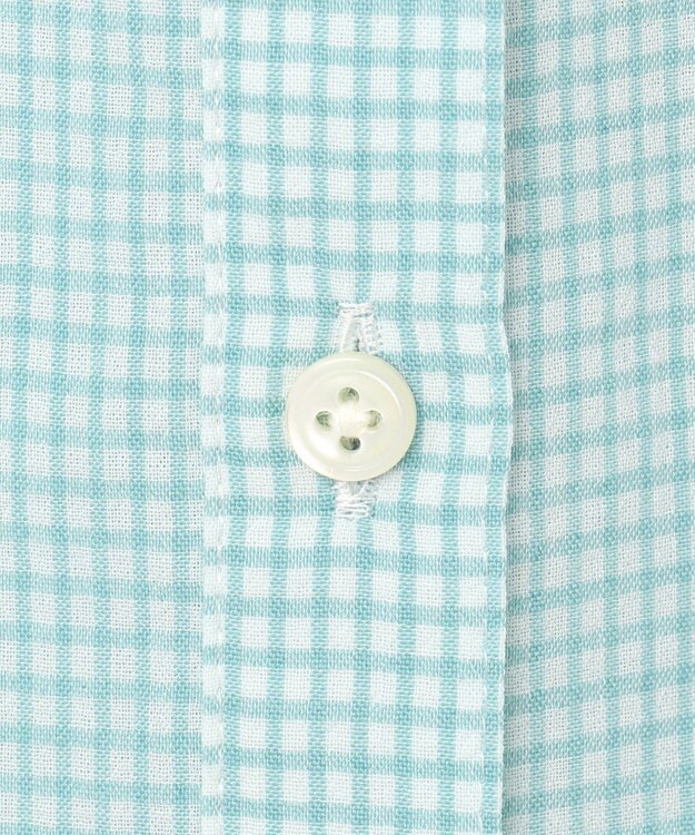 J.PRESS LADIES 【洗える】SHEER ギンガム シャツ ブラウス オフ×アクアグリーン系