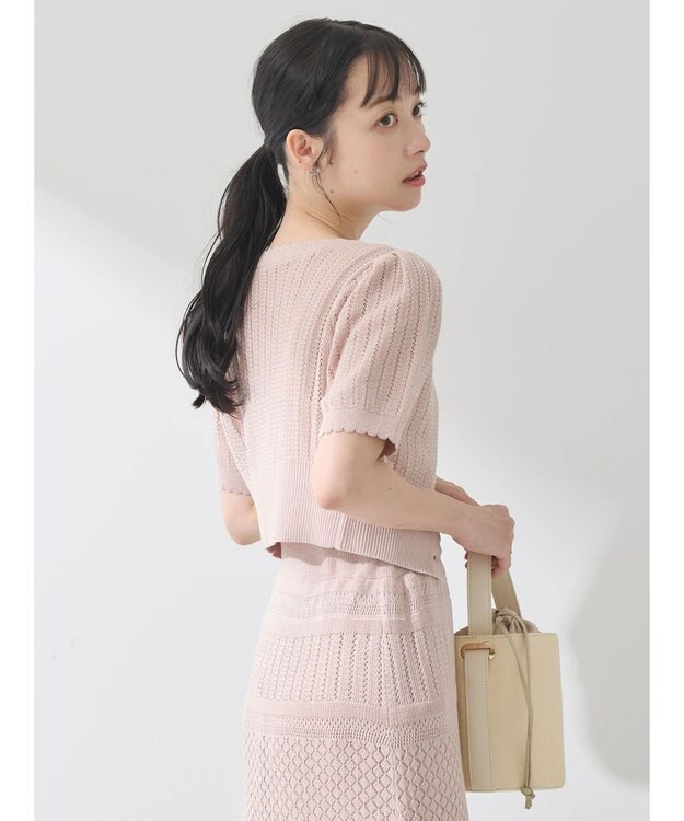 earth music&ecology ２点ＳＥＴ透かし編みカーディガン＋裾フレアスカート Pink