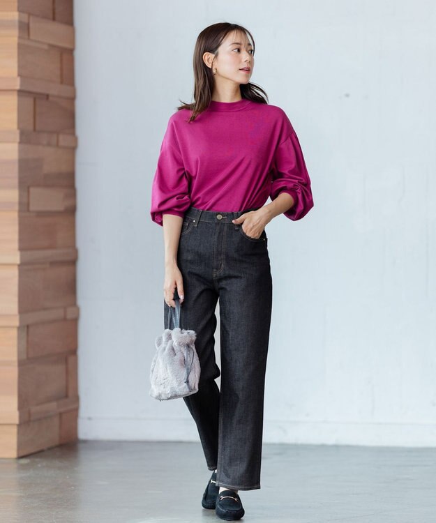 ANY プレミアム モックネック長袖Tシャツ ワイン系