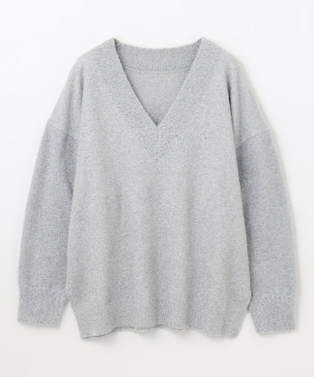 GRACE CONTINENTAL ラメVネックニットトップ シルバー