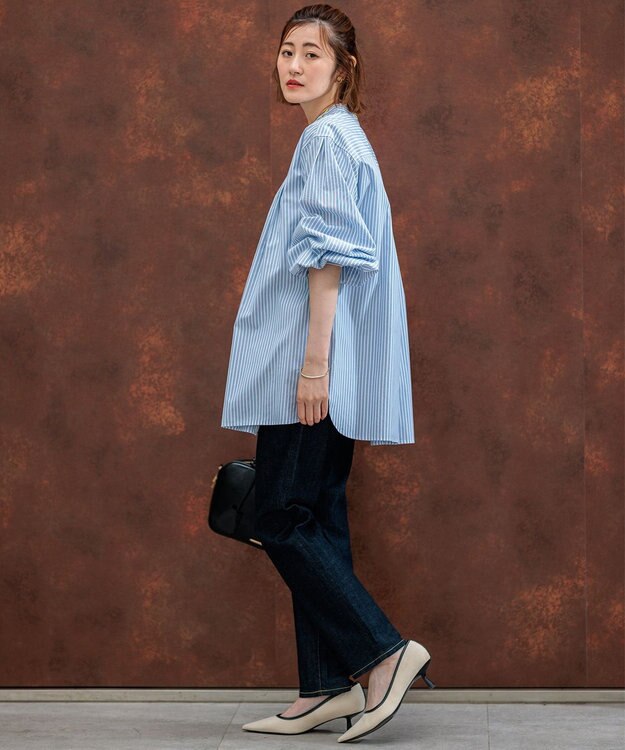 23区 【洗える】CANCLINI ボリュームデザイン ブラウス ブルーストライプ