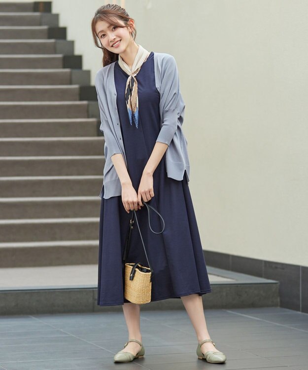 Tiaclasse L 軽やかニットドルマンカーディガン サックスグレー