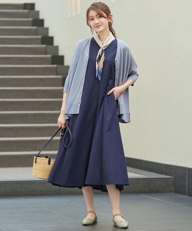 Tiaclasse L 軽やかニットドルマンカーディガン サックスグレー