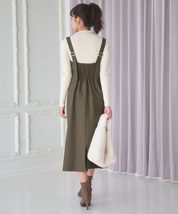 Feroux 【古畑星夏さん着用・セットアイテム】刺繍ポイント ニット × ジャンパー スカート カーキ系