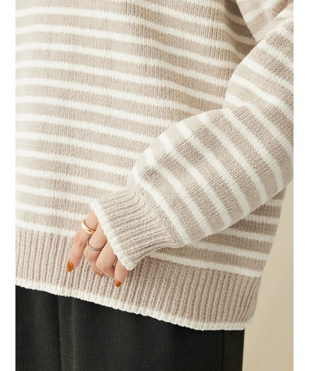 CRAFT STANDARD BOUTIQUE 洗えるモールニットボーダープルオーバー Gray Beige