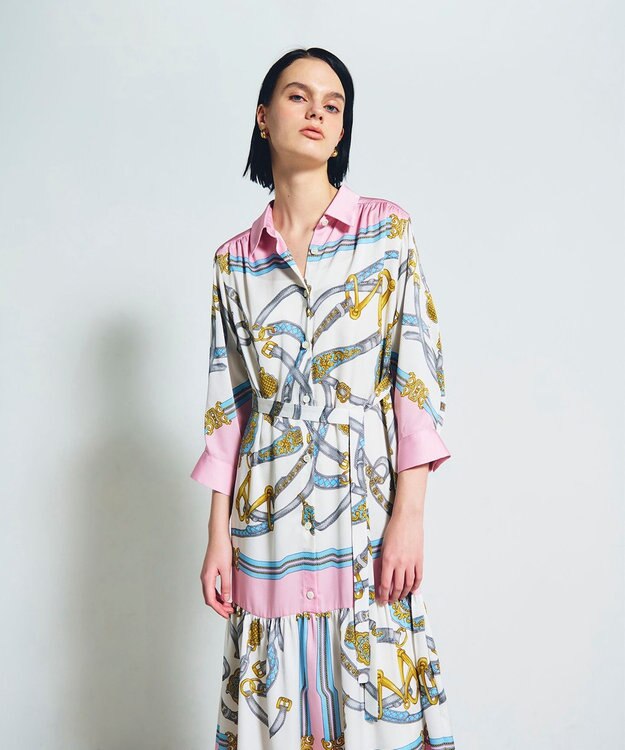 GRACE CONTINENTAL スカーフプリントシャツドレス ピンク