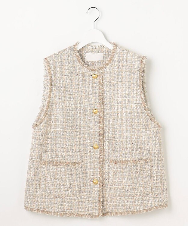 自由区 ファンシーノットツイード ジレ ベージュ