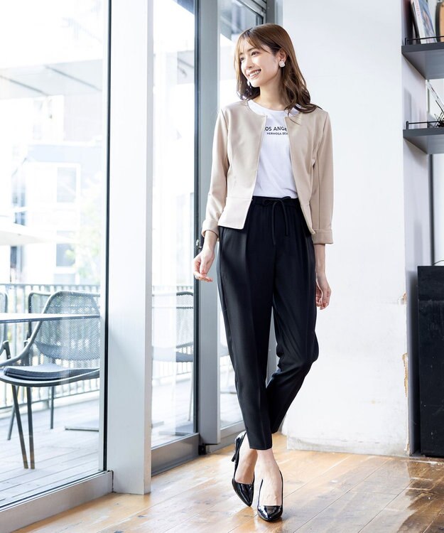 Tiaclasse 【新色追加・洗える】ノーカラーカットソージャケット グレージュ