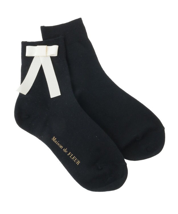 Maison de FLEUR グログランリボンソックス Black