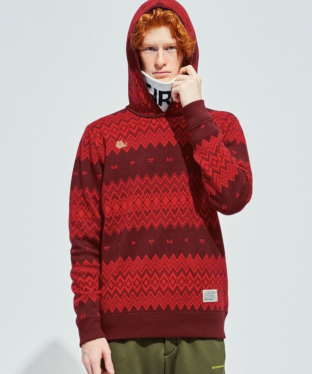 PW CIRCULUS 【手洗い可】【MEN】フェアアイルニットフーディ レッド系5