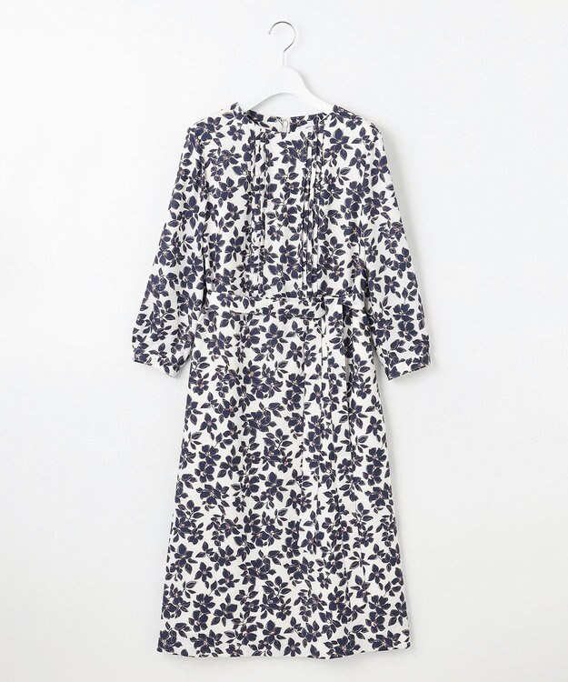 J.PRESS LADIES 【洗える】スパンフラワープリント  ワンピース オフ×ネイビー系