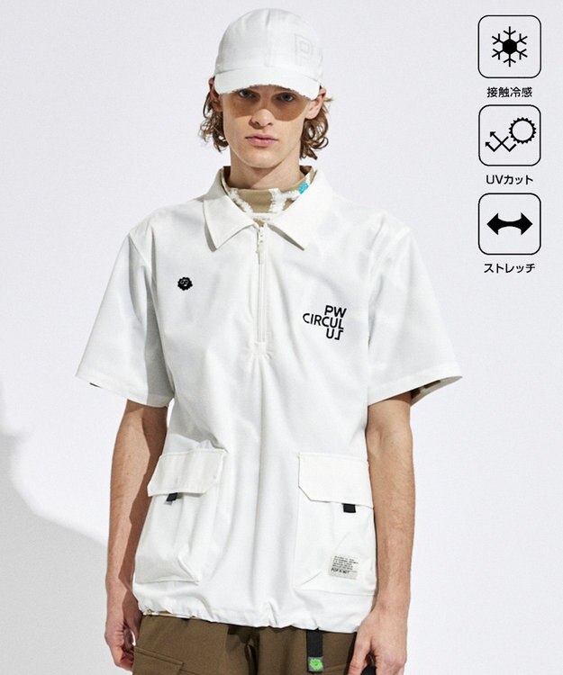 PW CIRCULUS 【機能性素材 TM ICE 使用】【MEN】ハーフジップ シャツ ホワイト系