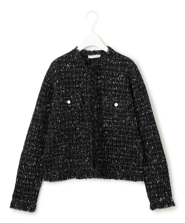 ICB ルレックスニットツイード カーディガンジャケット ブラック×シルバー系