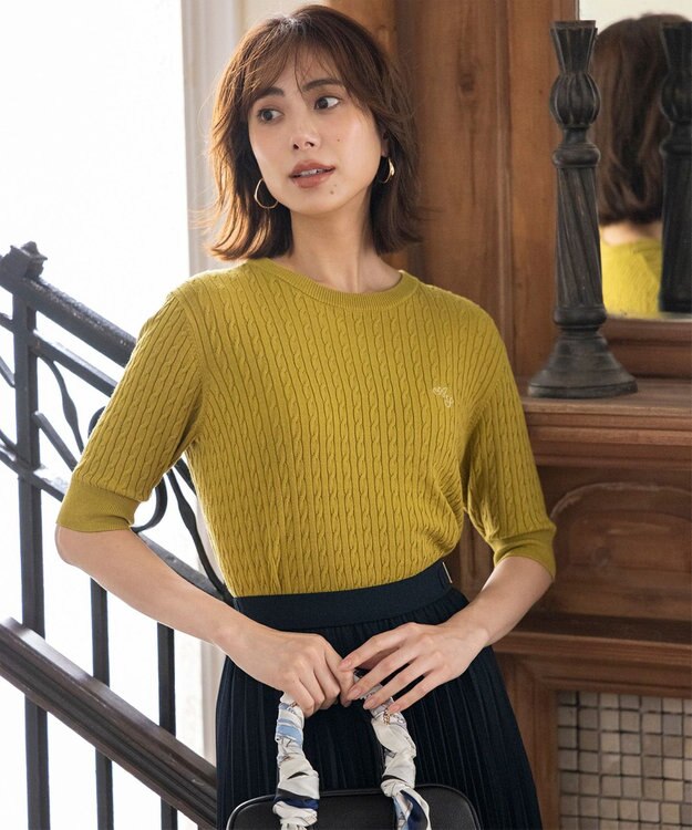 ANY SIS S ケーブルニット プルオーバー シトラスイエロー