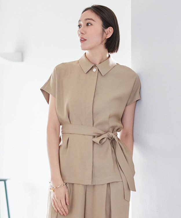 自由区 【XSサイズ～/洗える】キュプラリネンシャンタン ブラウス ベージュ系