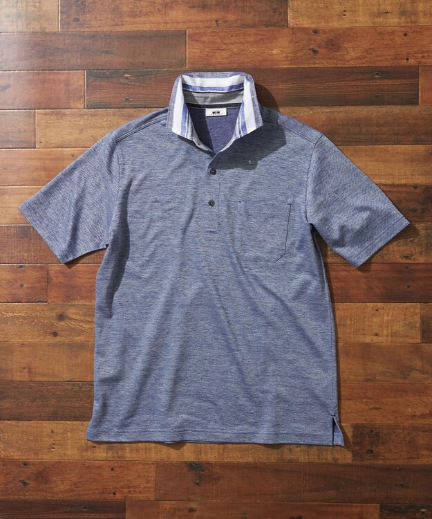 JOSEPH ABBOUD 【リネン素材/吸水速乾/日本素材】リネンハニカム ダディ ポロシャツ サックスブルー×ストライプ