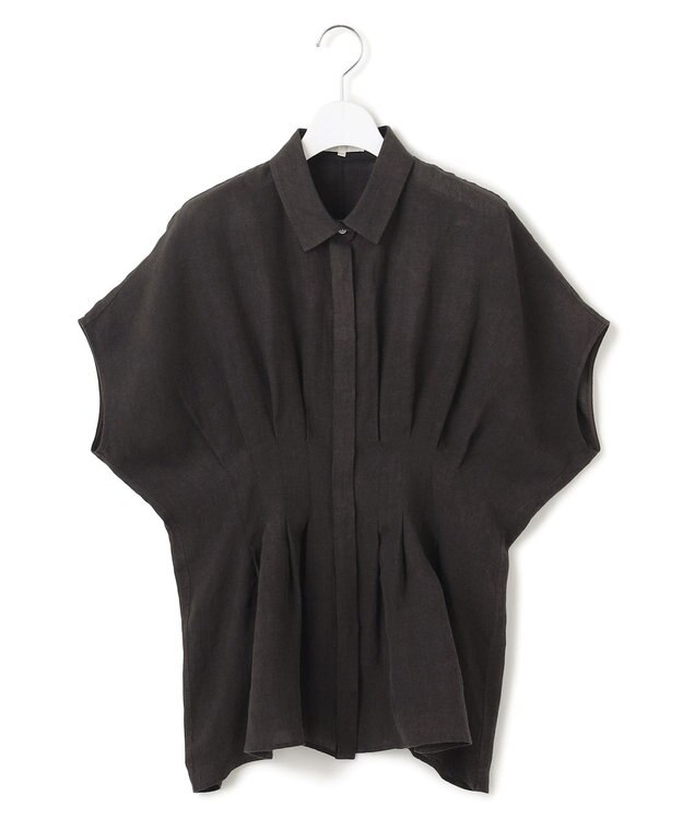 23区 S 【洗える】LIBECOリネン タック デザイン シャツ ダークブラウン系