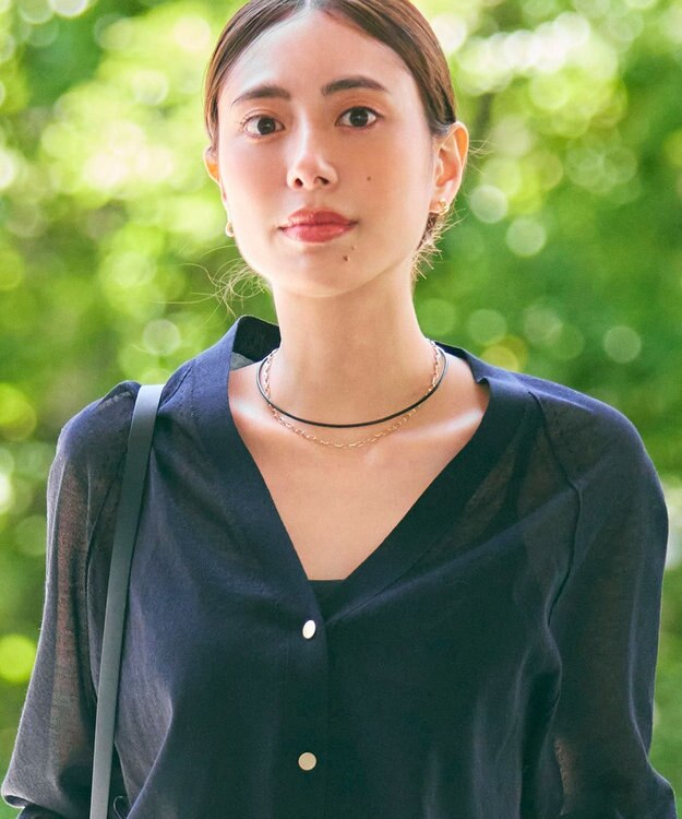 BEIGE， SILVER BERRY / レザーコンビネックレス Black