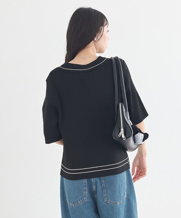 earth music&ecology ラインカラーポロニット ブラック