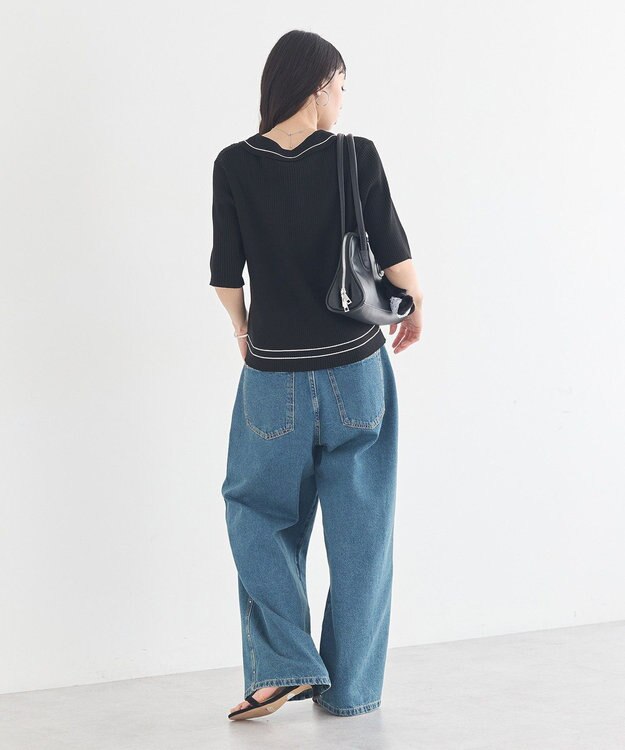 earth music&ecology ラインカラーポロニット ブラック