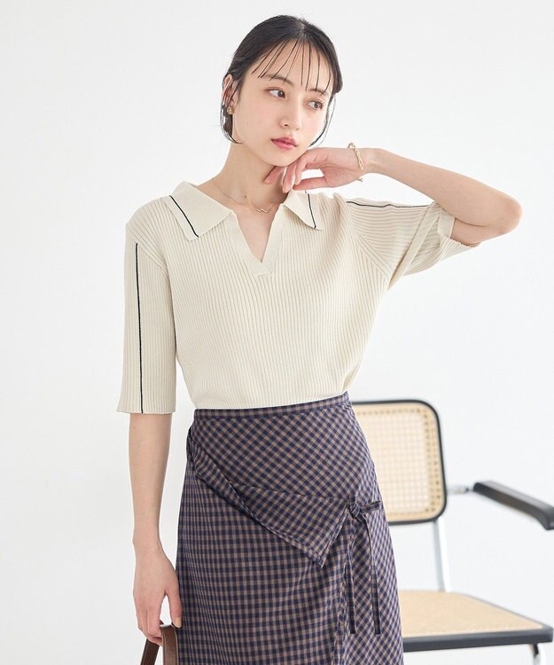 earth music&ecology ラインカラーポロニット ブラック