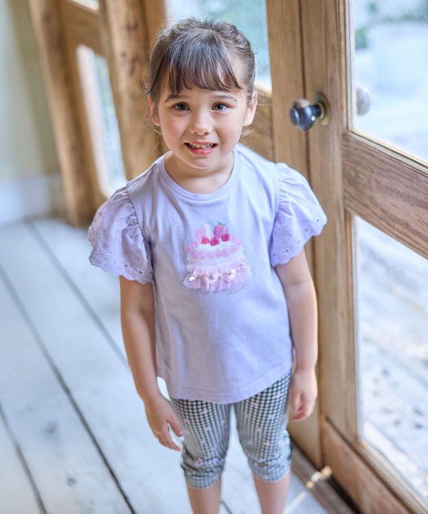 ANY KIDS 袖レース ケーキプリント Tシャツ ラベンダー