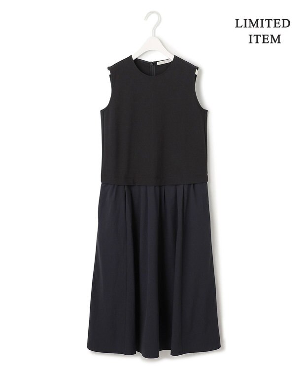 ICB L 【WEB限定・洗える】 RENUコンビ ノースリーブワンピース ブラック×ブラック系