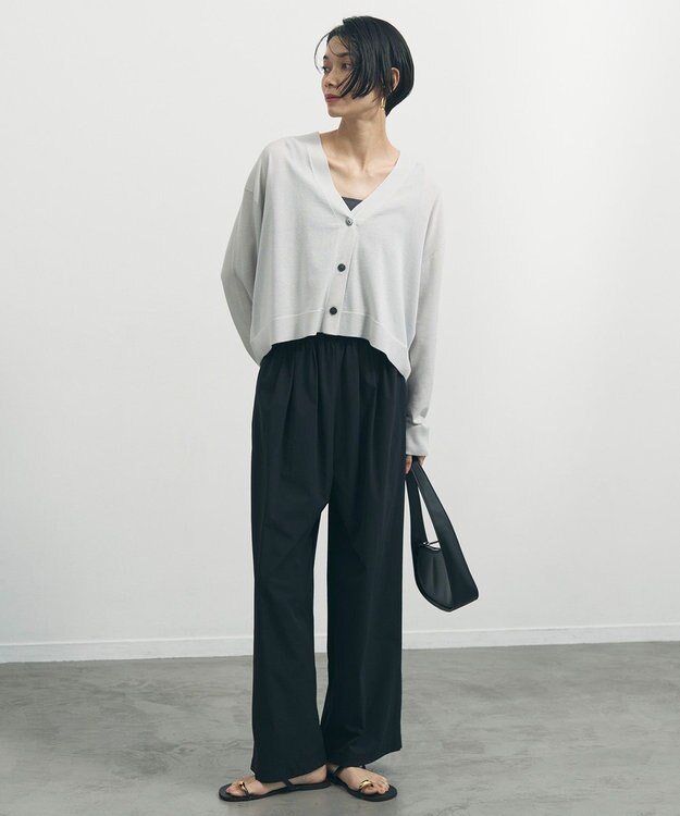 UNFILO 【セットアップ着用可/ウエストゴム】FINE MOVE ギャザーワイドパンツ ブラック