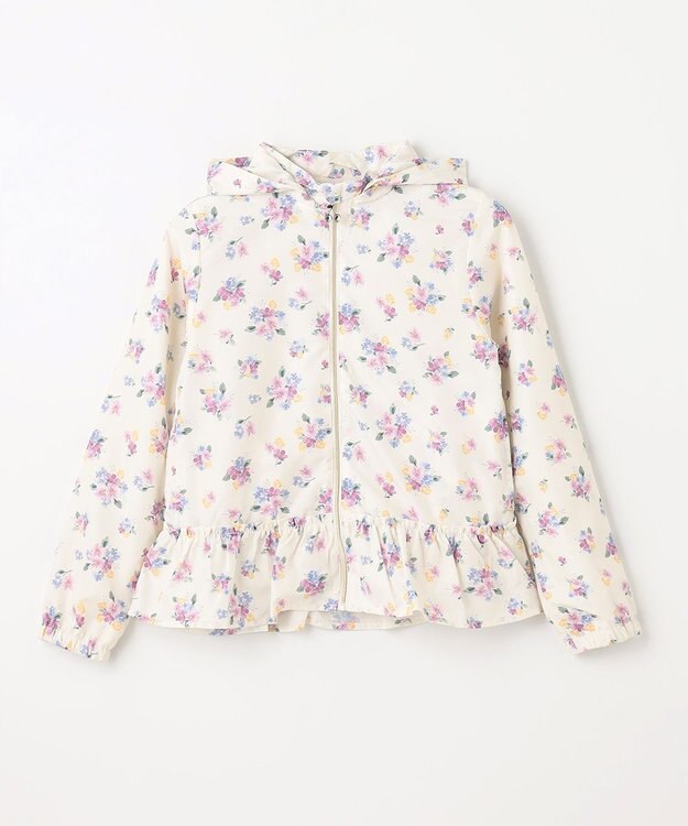 ANY KIDS フード取り外し 総柄 ブルゾン オフホワイト系花柄