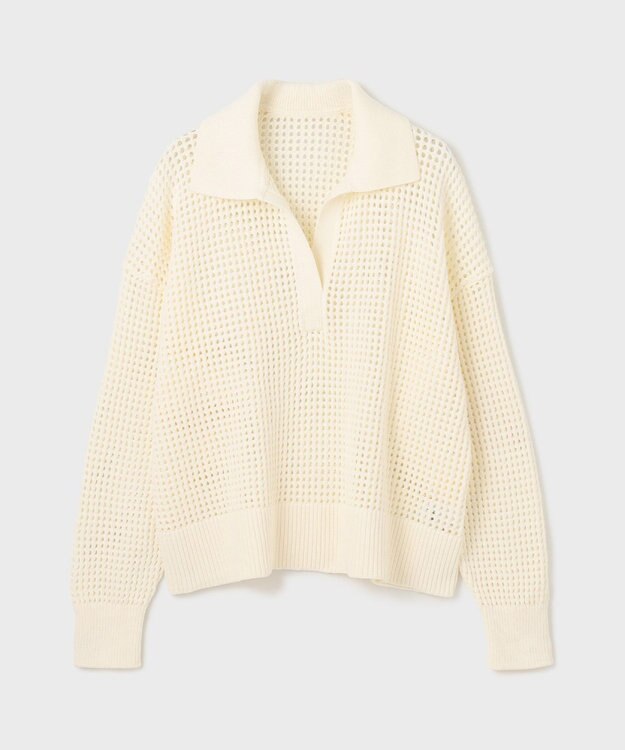 GRACE CONTINENTAL メッシュVネックニットトップ ホワイト