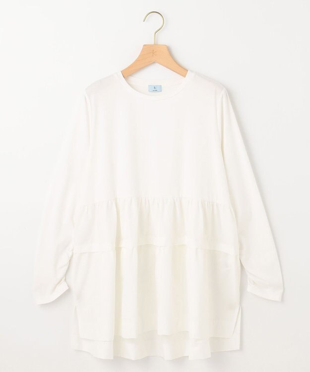 組曲 ストレッチ天竺ティアード ロングＴシャツ アイボリー系