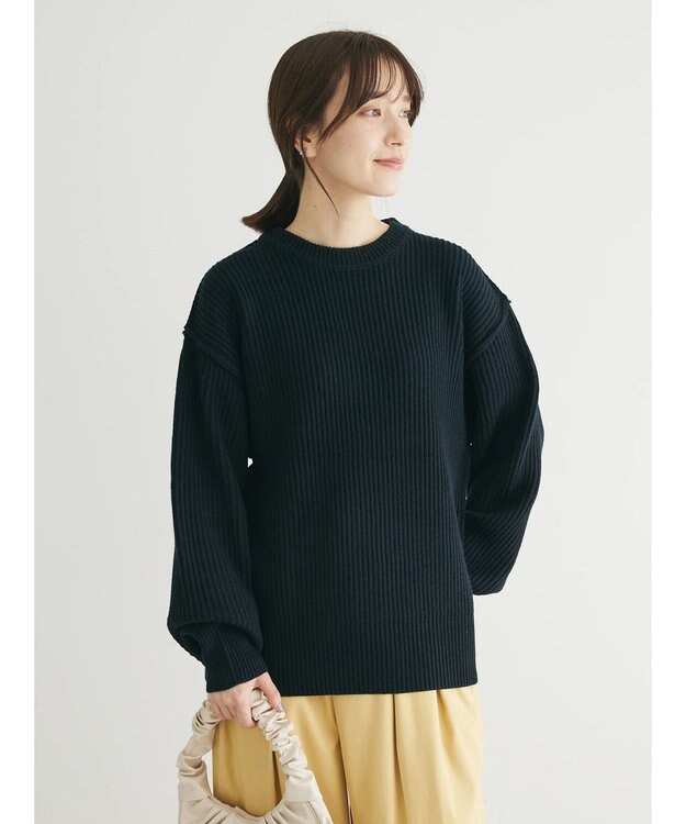 Green Parks 洗える　アゼ編みニットプルオーバー Dark Navy