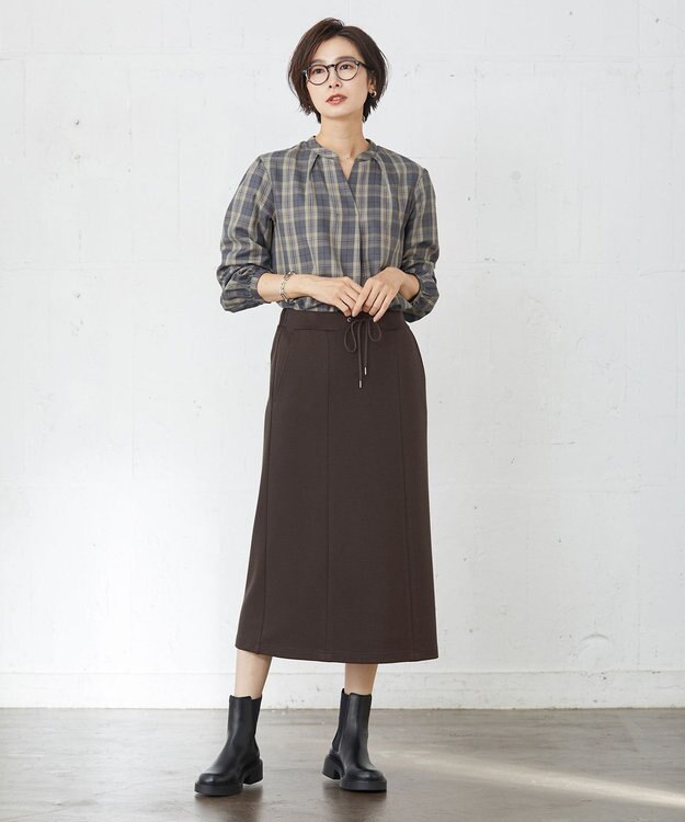 J.PRESS LADIES 【洗える】デュアルウォームポンチ スカート ダークブラウン系