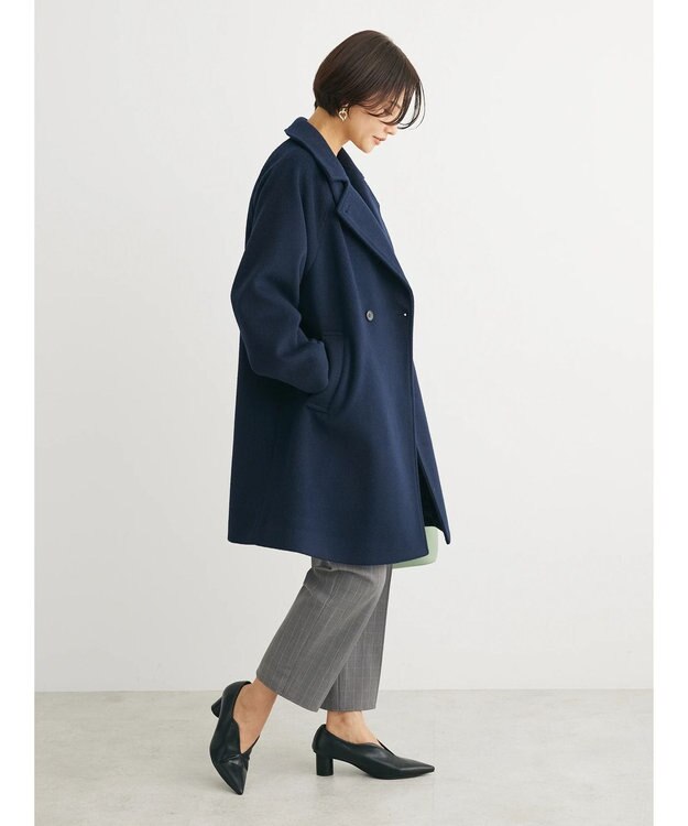 Green Parks ビーバー調テーラードカラーコート Navy