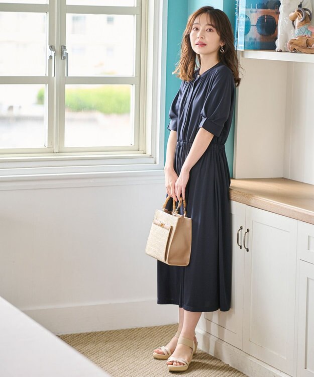 ANY SIS 【接触冷感・吸水速乾・UVケア】エアリードレープスムース ワンピース ネイビー