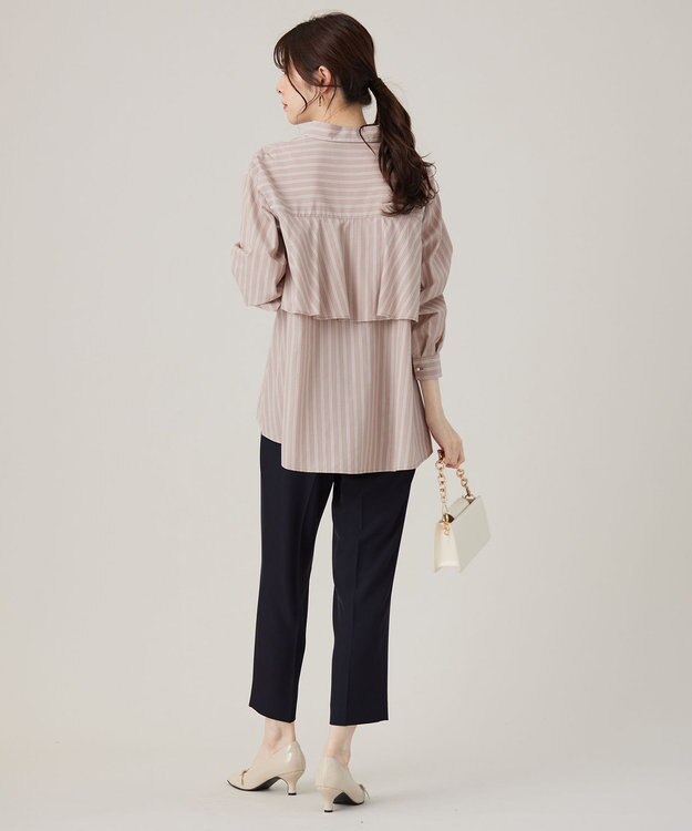 ANY SIS 【洗える】バックシャンイージーケア シャツ ベージュ×ストライプ