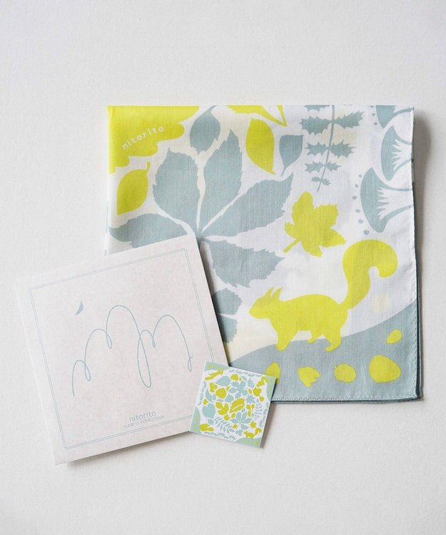 nitorito 【UNISEX】ギフトパッケージ&ステッカー付 落ち葉のブーケ ハンカチ スカーフ yellow x grayish green