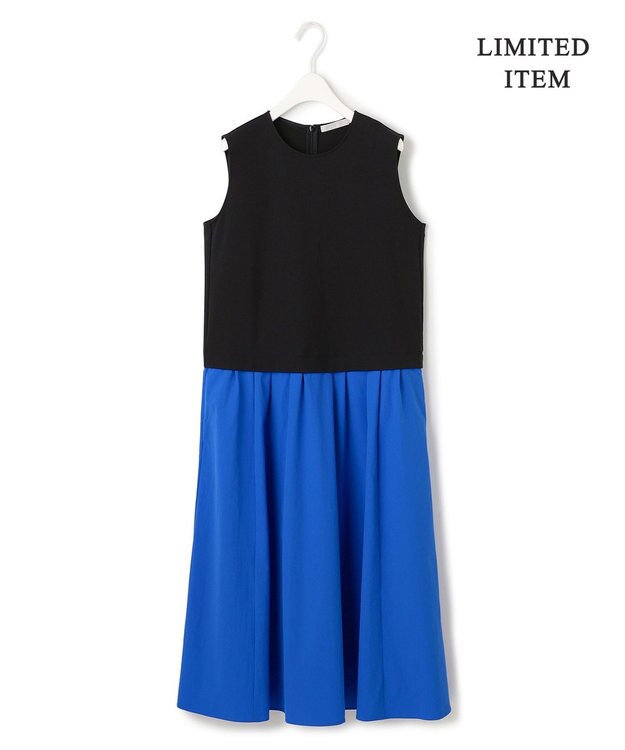 ICB L 【WEB限定・洗える】 RENUコンビ ノースリーブワンピース ブラック×ブルー系