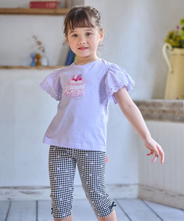 ANY KIDS 袖レース ケーキプリント Tシャツ ラベンダー
