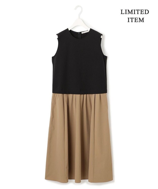 ICB L 【WEB限定・洗える】 RENUコンビ ノースリーブワンピース ブラック×モカ系