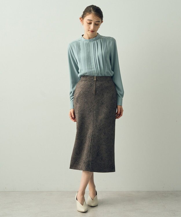 YECCA VECCA フラワー柄フェイクスエードスカート Charcoal Gray