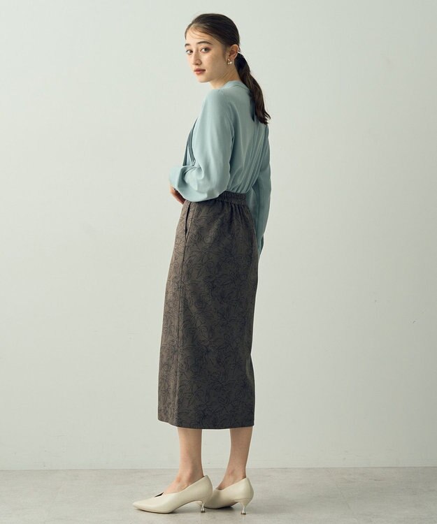 YECCA VECCA フラワー柄フェイクスエードスカート Charcoal Gray