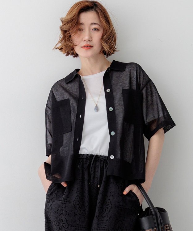 23区 L 【先行予約/見上愛さん着用/WEB&一部店舗限定カラーあり】シアー ポロニット ブラック系