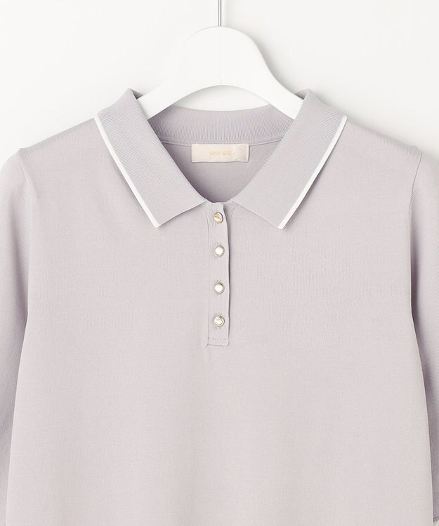 ANY SIS S 【アイスタッチ】ポロ ニット ライトグレー×オフ