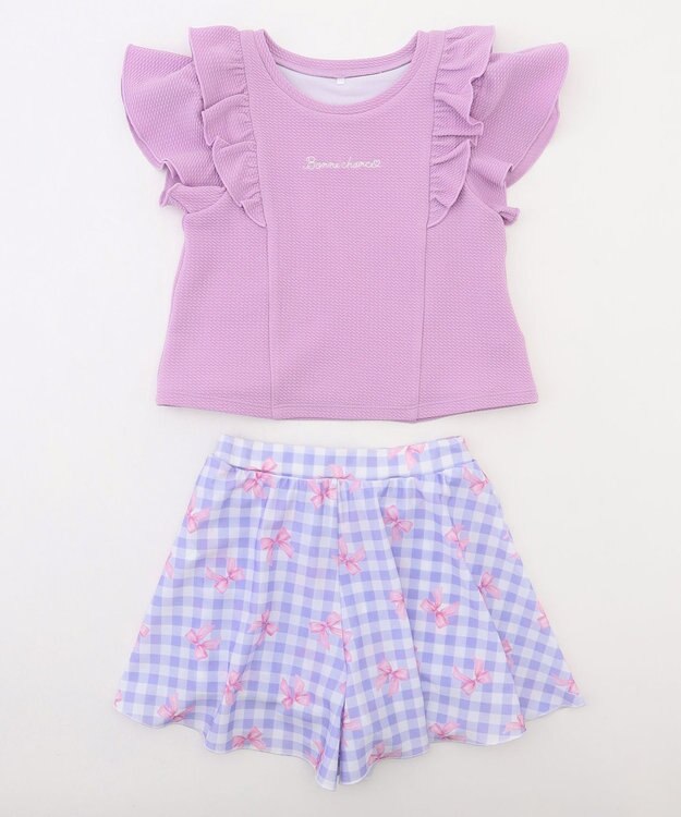 ANY KIDS 【UVカット】2WAYショルダーセパレート水着 ラベンダー×ラベンダーチェック