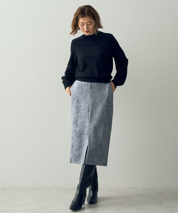 YECCA VECCA フラワー柄フェイクスエードスカート Charcoal Gray